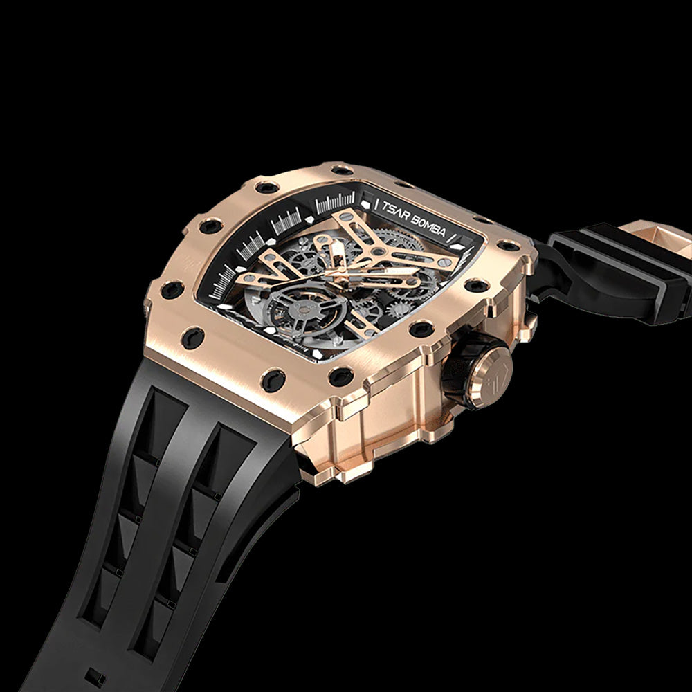 Ceas bărbătesc TSAR BOMBA Black Gold Emperor Automatic JYTB8208AG