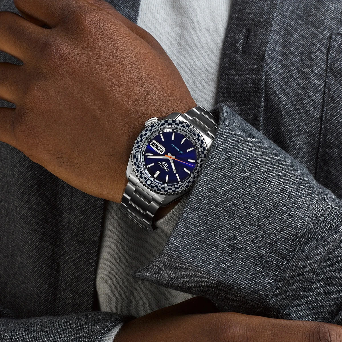 Ceas bărbătesc Seiko 5 Sport Automatic Petrol Blue Checker Flag Ediție specială SRPK65K1