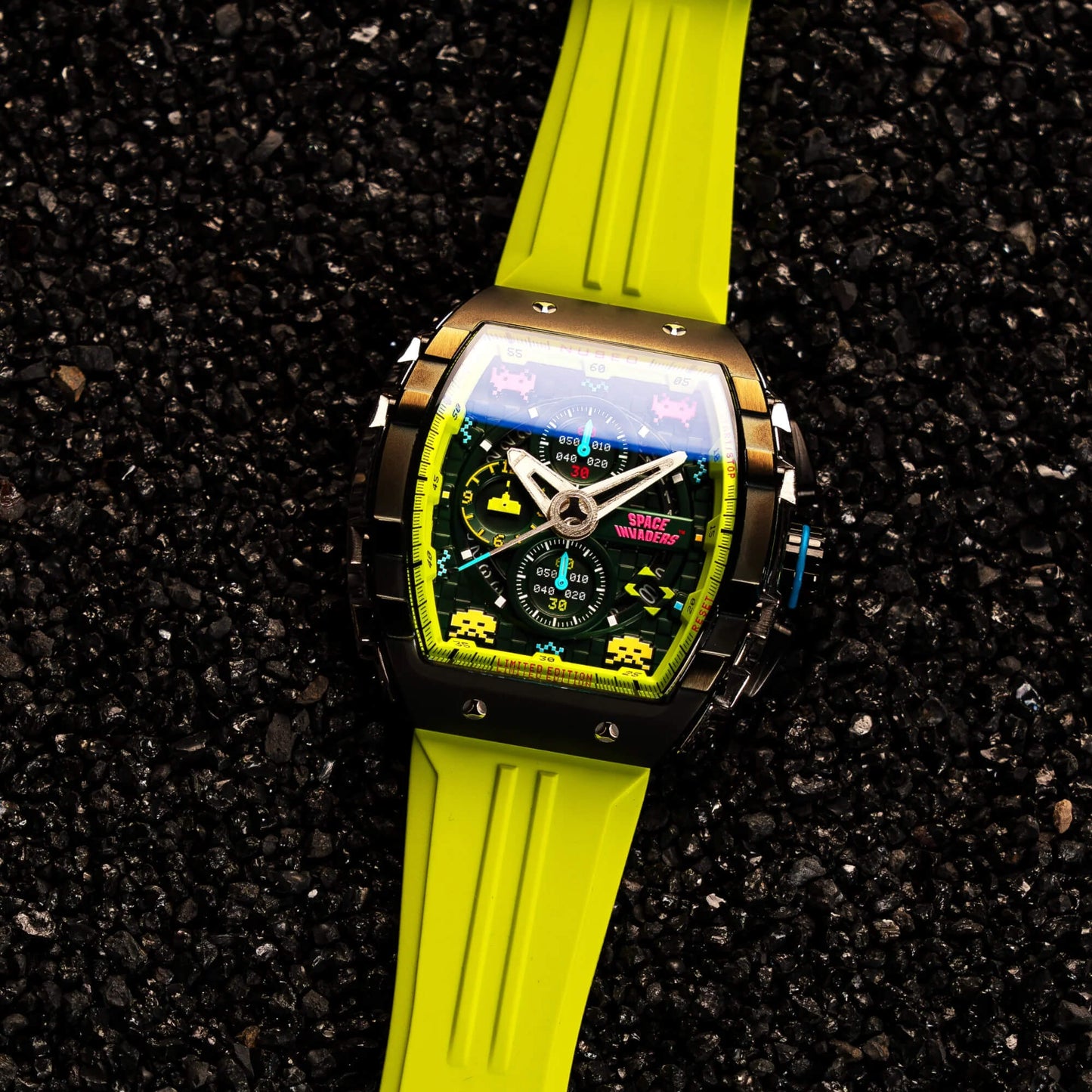 Ceas bărbătesc Nubeo Magellan Chronograph Space Invaders – Galactic Green Limited