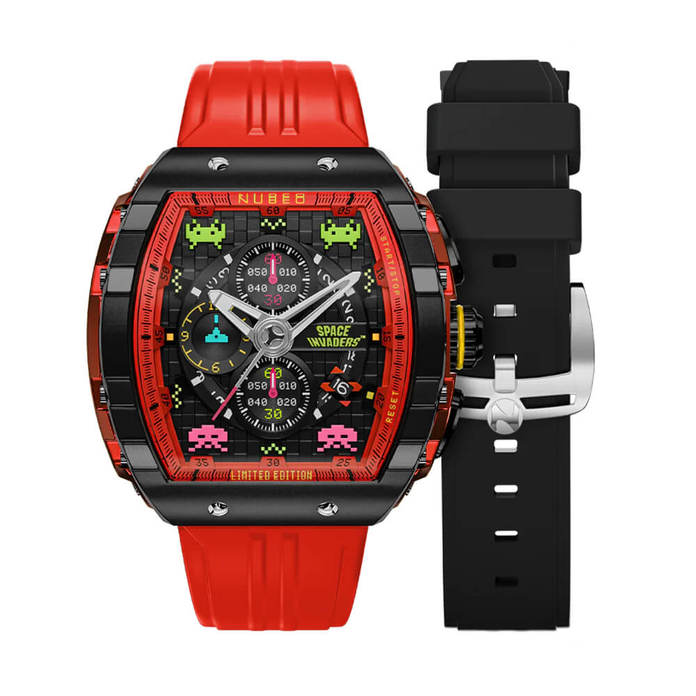 Ceas bărbătesc Nubeo Magellan Chronograph Space Invaders – Pixel Red Limited