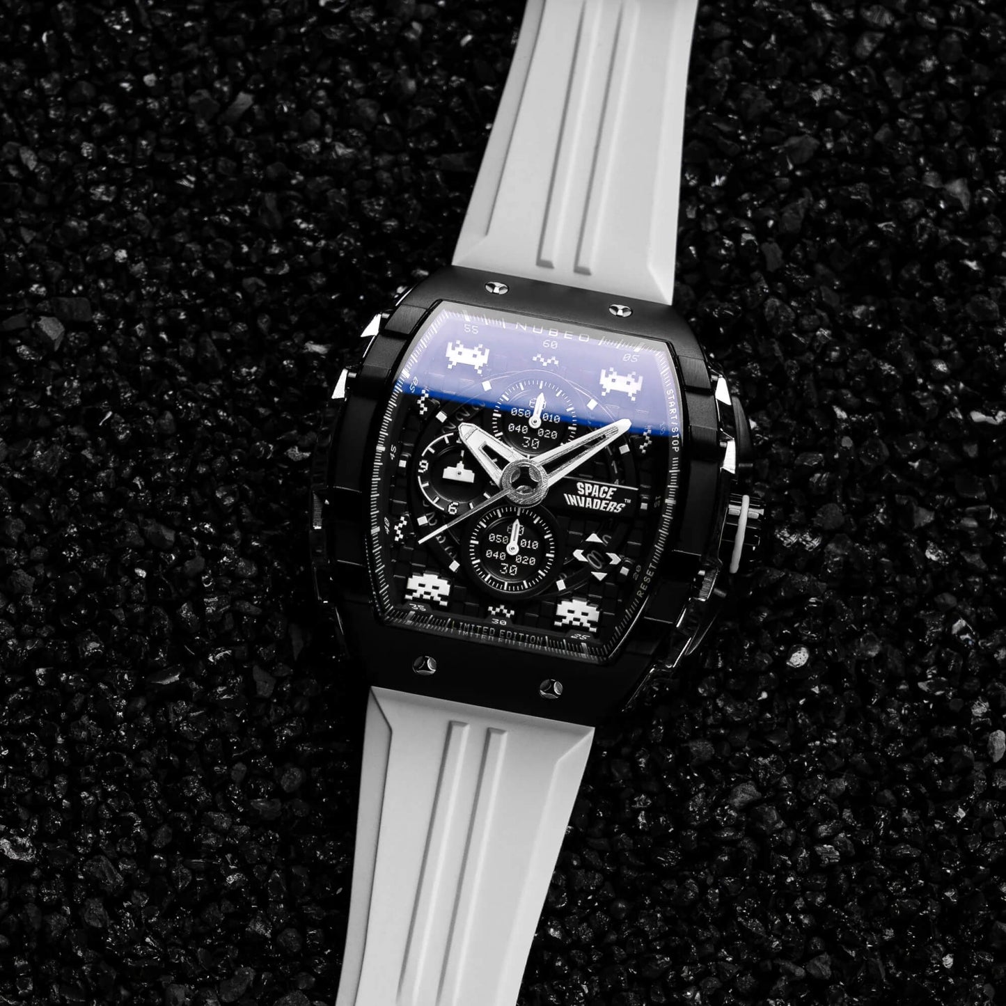 Ceas bărbătesc Nubeo Magellan Chronograph Space Invaders – Lunar Black Limited