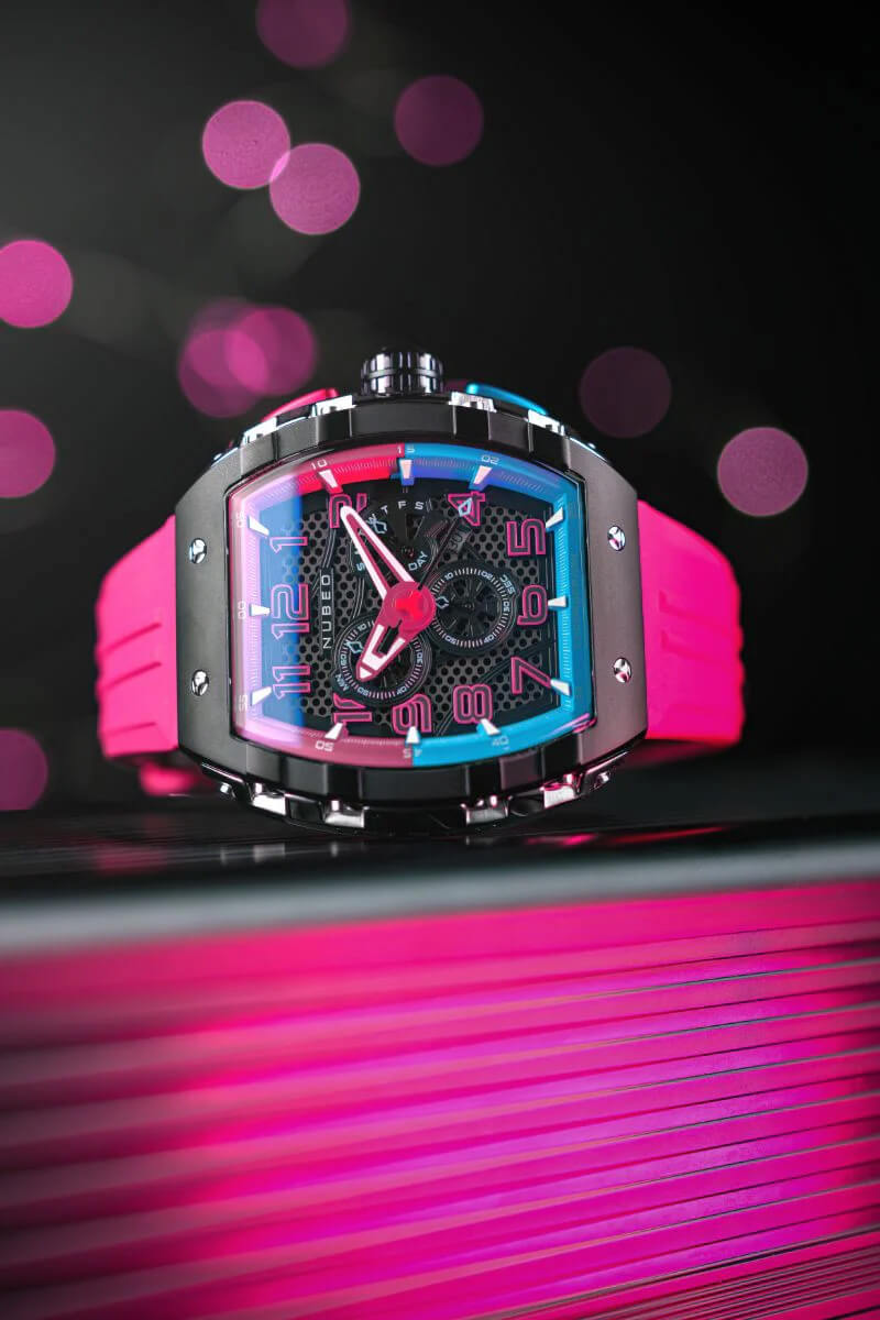 Ceas bărbătesc Nubeo Magellan Bubblegum Pink Retrograde Chronograph