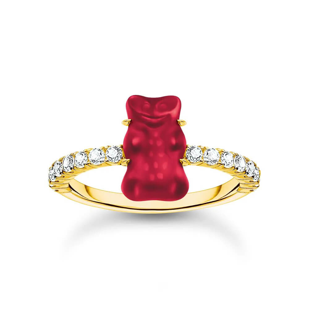 Inel Thomas Sabo x HARIBO Mini Red Goldbear cu zirconiu placat cu aur de 18k, EU54