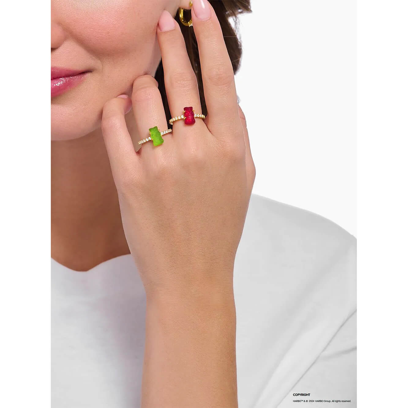 Inel Thomas Sabo x HARIBO Mini Red Goldbear cu zirconiu placat cu aur de 18k, EU54