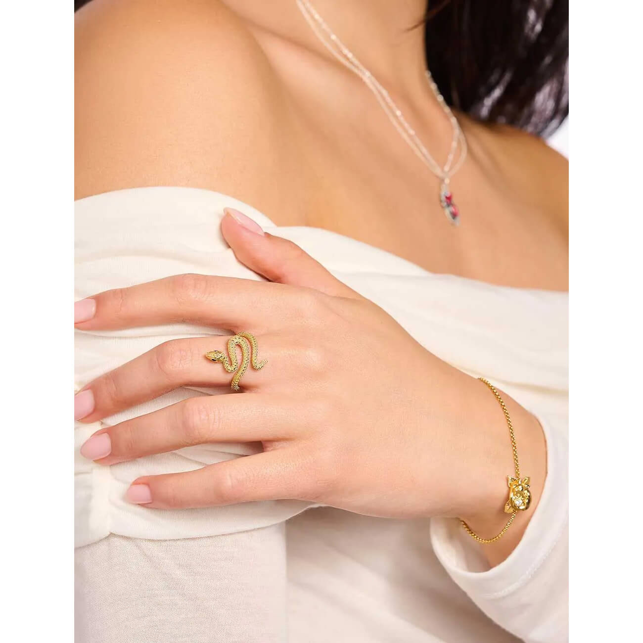 Inel Thomas Sabo cu șarpe și romantism tentant, placat cu aur de 18k, EU54
