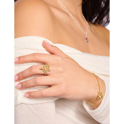 Inel Thomas Sabo cu șarpe și romantism tentant, placat cu aur de 18k, EU54