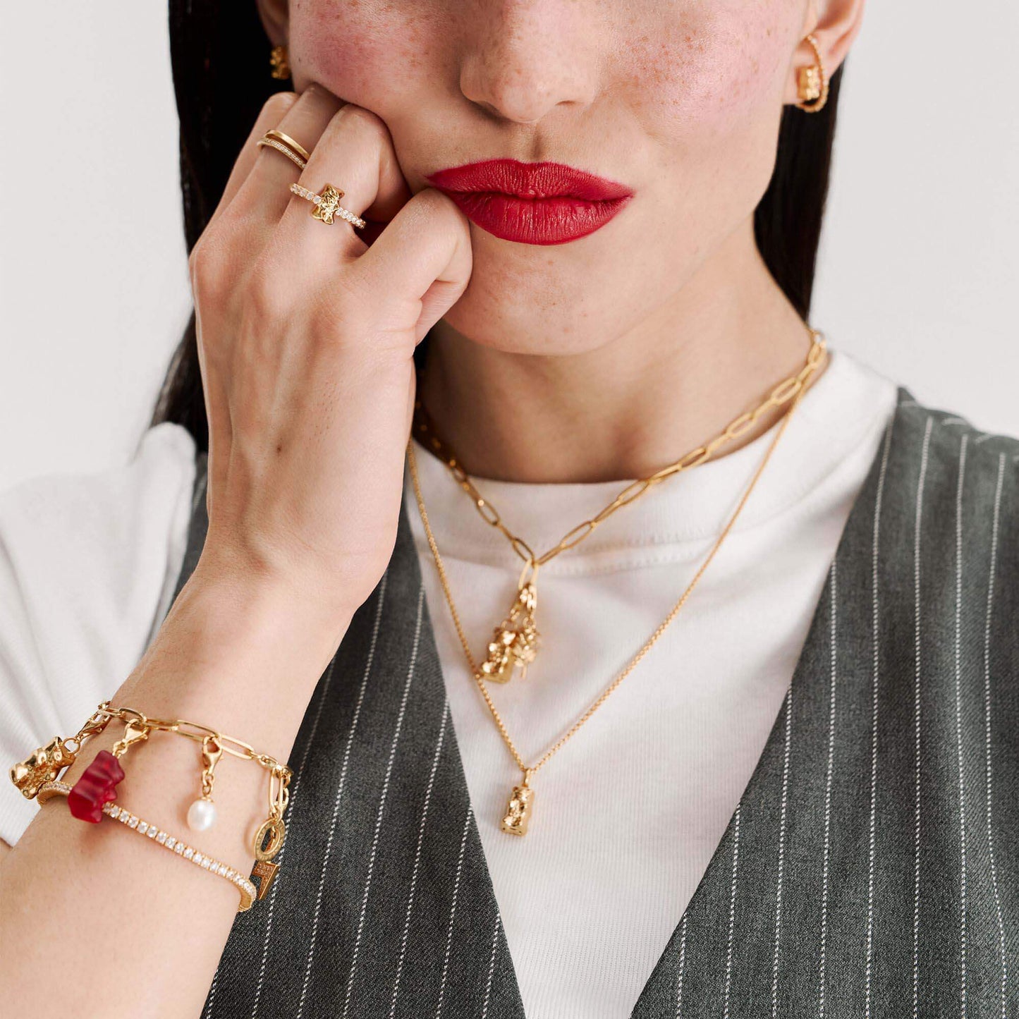 Inel Thomas Sabo x HARIBO Mini Red Goldbear cu zirconiu placat cu aur de 18k, EU56